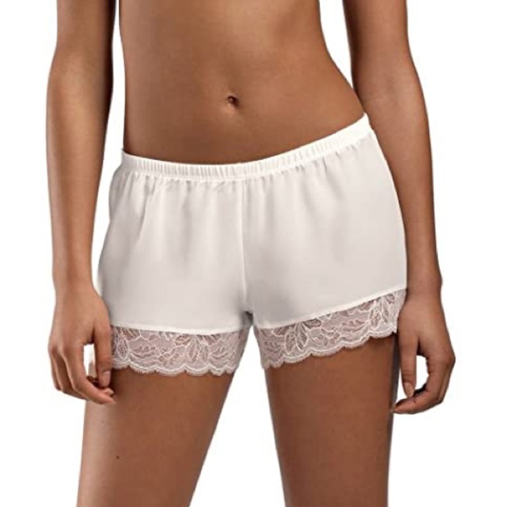 NWT HANRO Ginevra Leavers Lace Silk Pajama Shorts Pastel Pink S